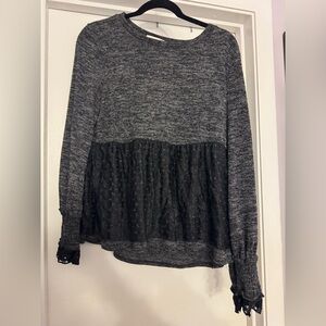 Anthropologie Back and Gray long sleeve shirt with lace detail